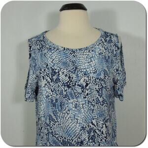 CALVIN KLEIN Top Womens Rayon Cold Shoulders White Blue